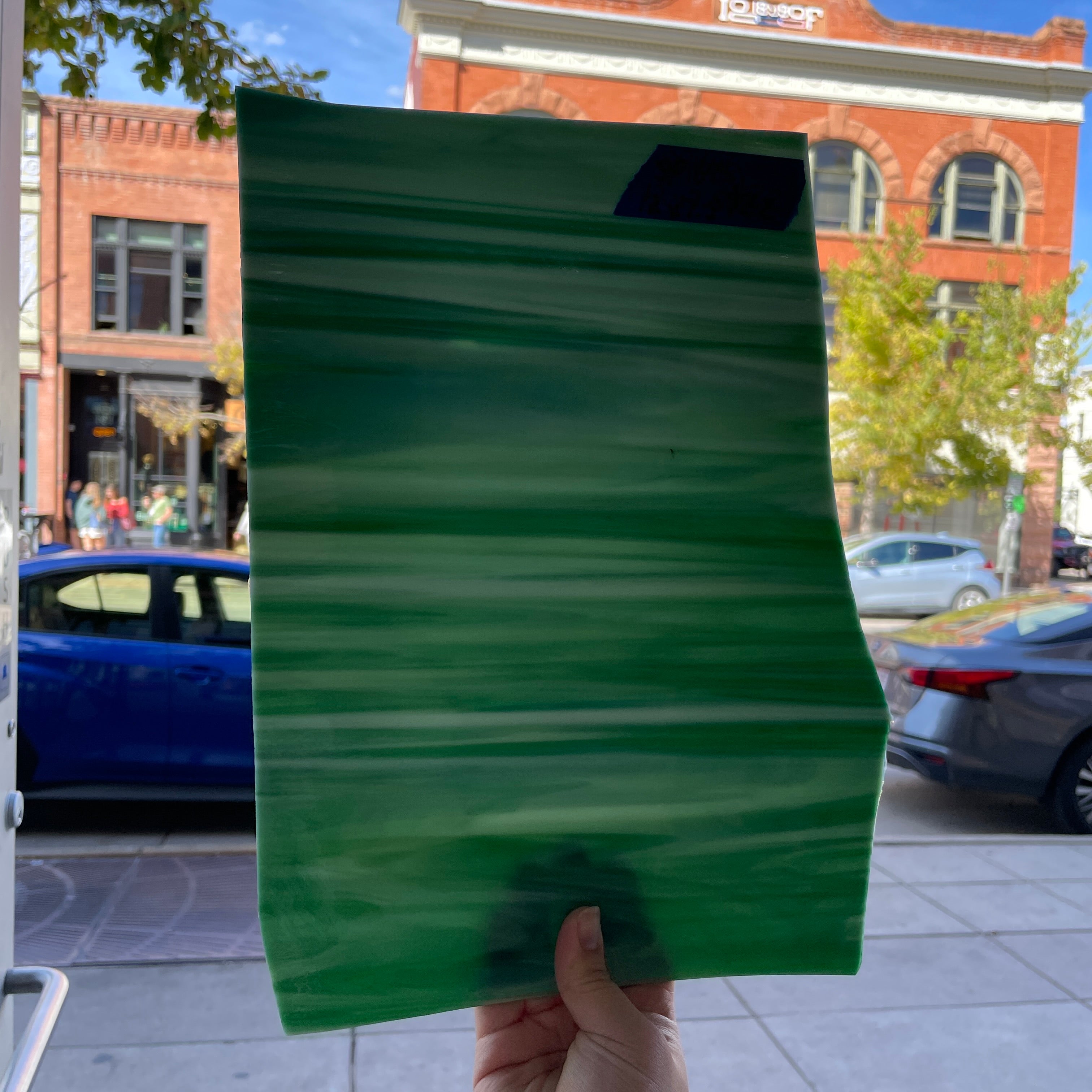 Green White Wispy Spectrum Sheet Glass Colorado Glassworks