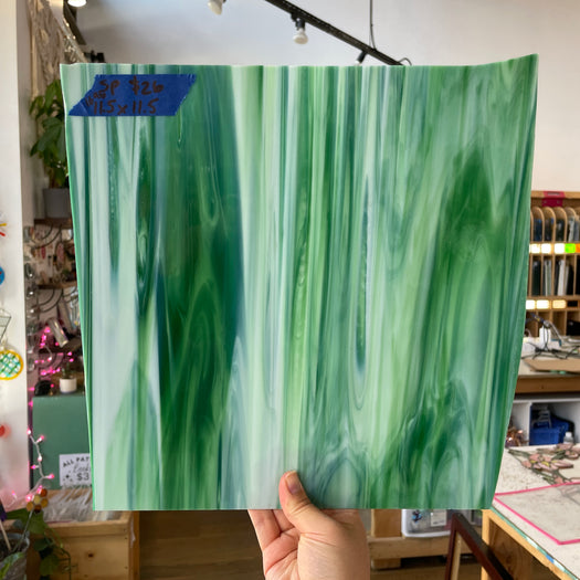 Green White Wispy Spectrum Sheet Glass Colorado Glassworks SP1696 (11.5x11.5in)