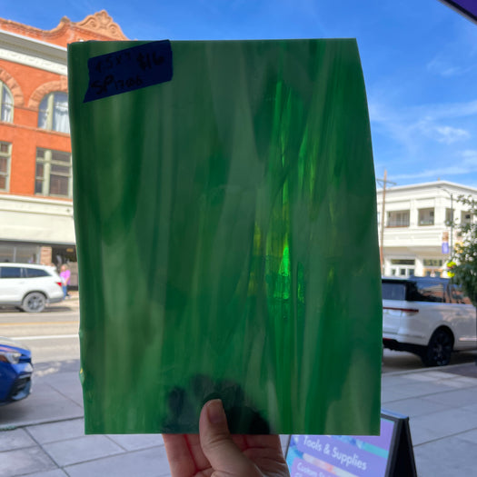 Green White Wispy Spectrum Sheet Glass Colorado Glassworks