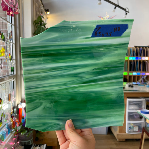 Green White Wispy Spectrum Sheet Glass Colorado Glassworks SP1727 (8.5x7.5in)
