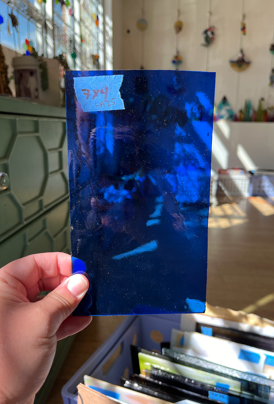 Lamberts Mouth Blown Blue 989xh Sheet Glass Colorado Glassworks LA25 (7x4in)  