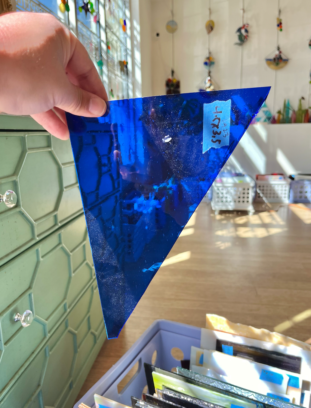 Lamberts Mouth Blown Blue 989xh Sheet Glass Colorado Glassworks LA23 (4.5x3.5in)  