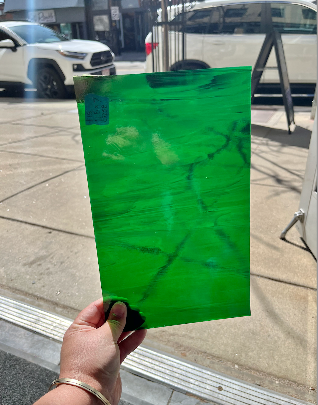 Dark Green Wispy Oceanside Fusible 96 COE Sheet Glass Colorado Glassworks   
