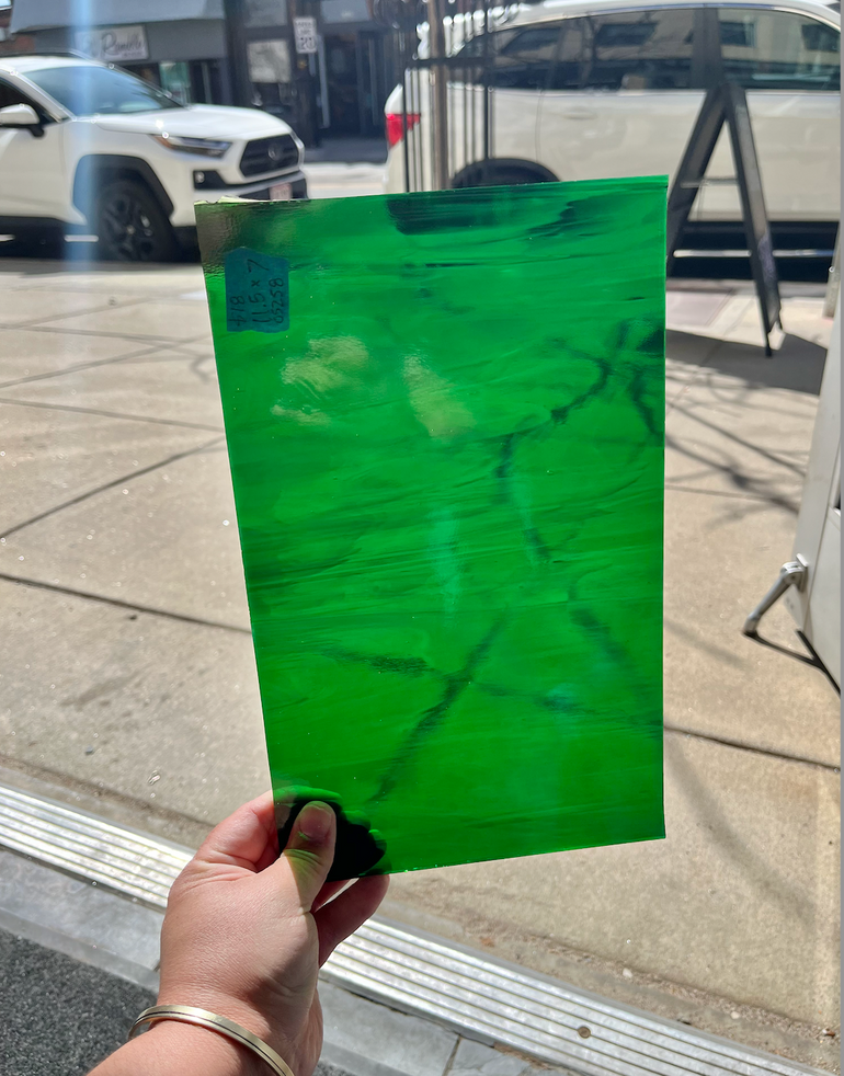 Dark Green Wispy Oceanside Fusible 96 COE Sheet Glass Colorado Glassworks   