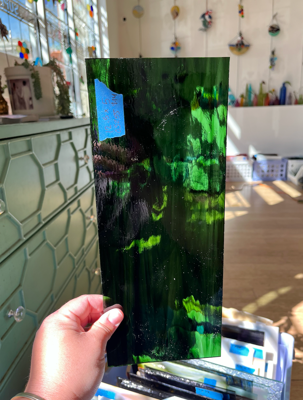 Dark Green Water Glass Oceanside Fusible 96 COE Sheet Glass Colorado Glassworks   
