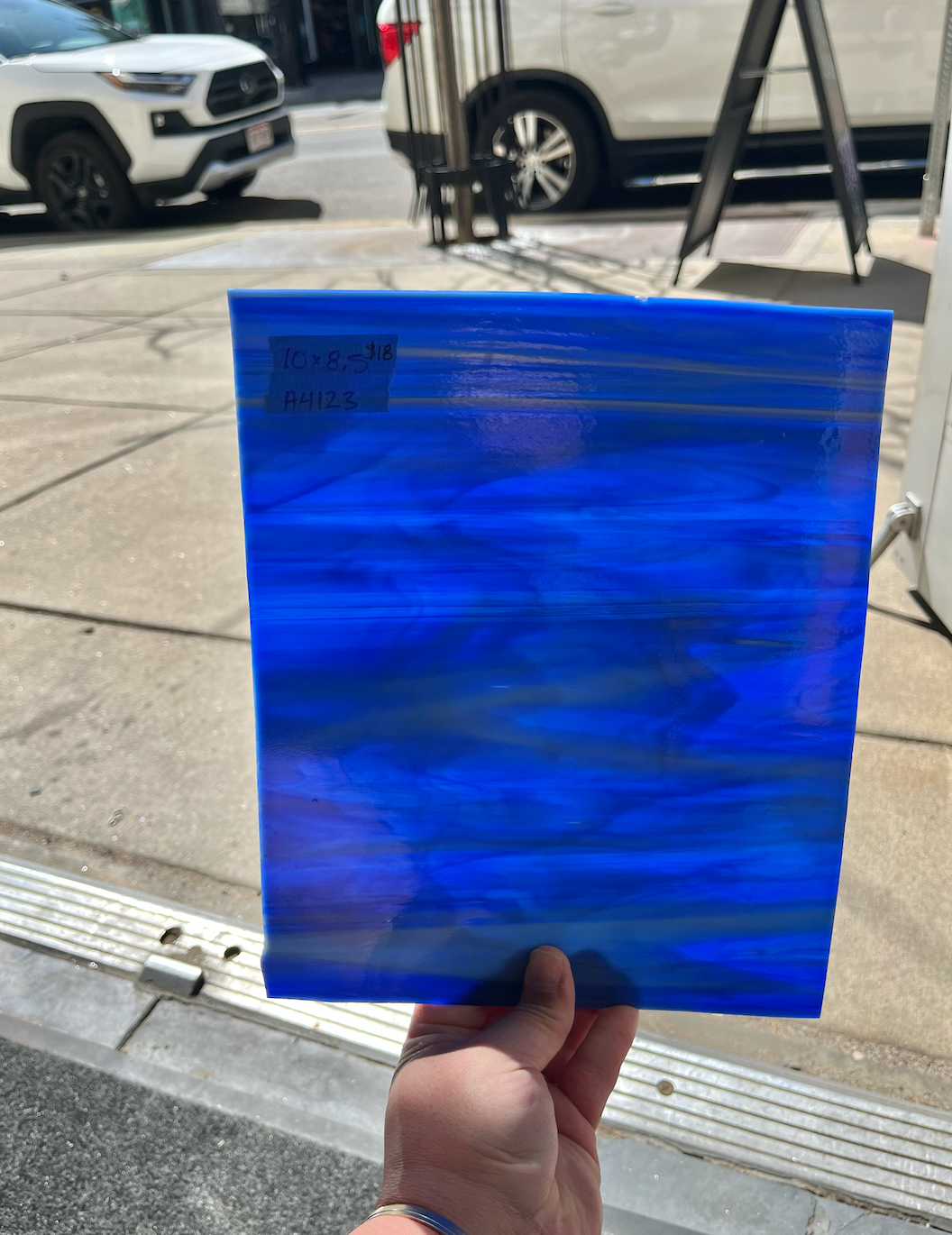 Blue Vintage Wispy 80's Spectrum Sheet Glass Colorado Glassworks   