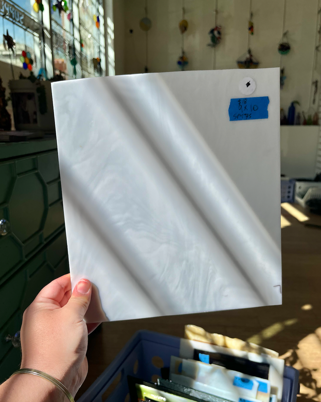 White Wispy Spectrum Sheet Glass Colorado Glassworks   
