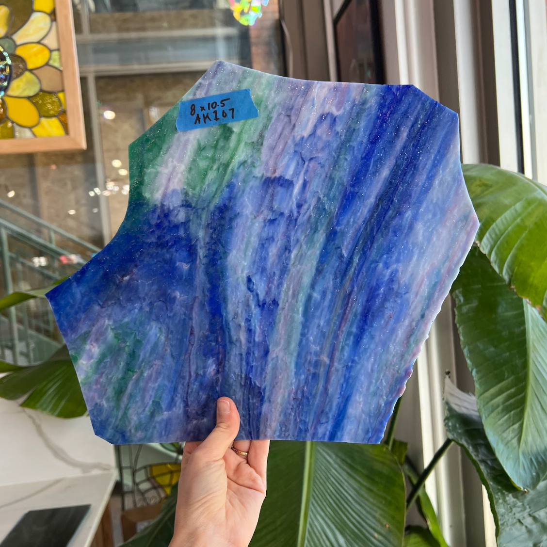 Vintage Uroboros 52-85 E Blue, Green, White Gold-Pink, Violet Light Granite Sheet Glass Colorado Glass Works
