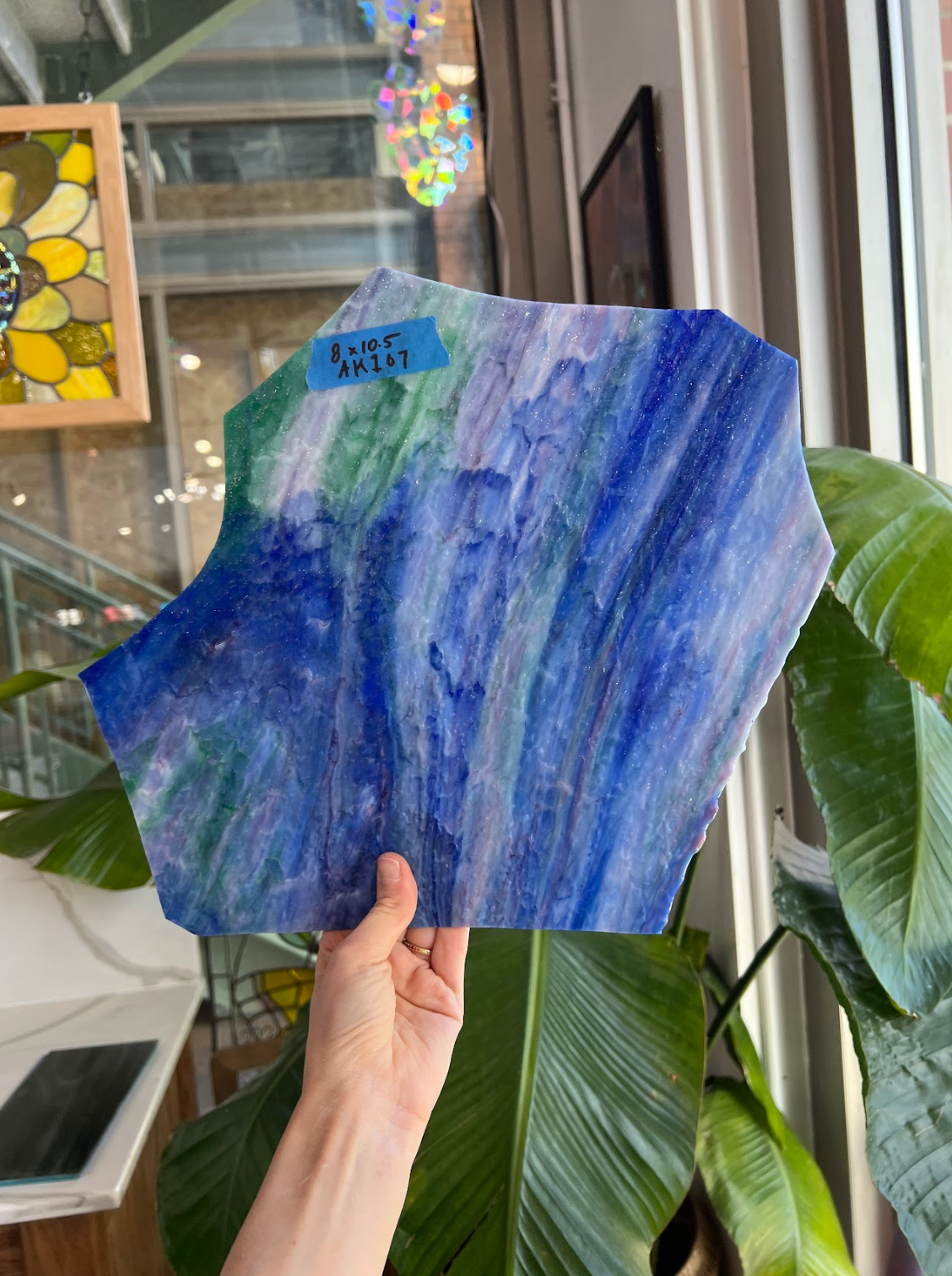 Vintage Uroboros 52-85 E Blue, Green, White Gold-Pink, Violet Light Granite Sheet Glass Colorado Glass Works