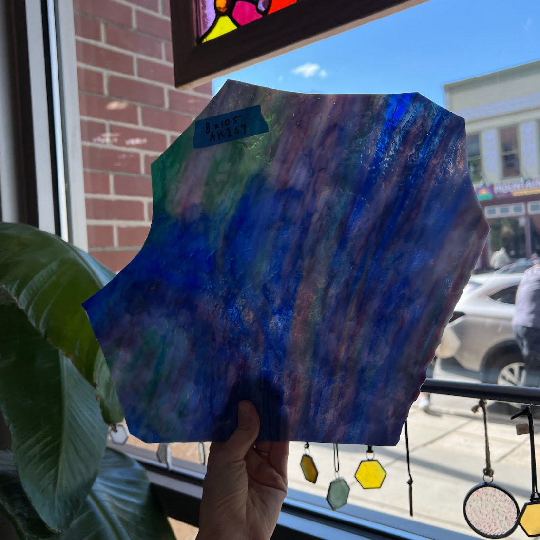 Vintage Uroboros 52-85 E Blue, Green, White Gold-Pink, Violet Light Granite Sheet Glass Colorado Glass Works