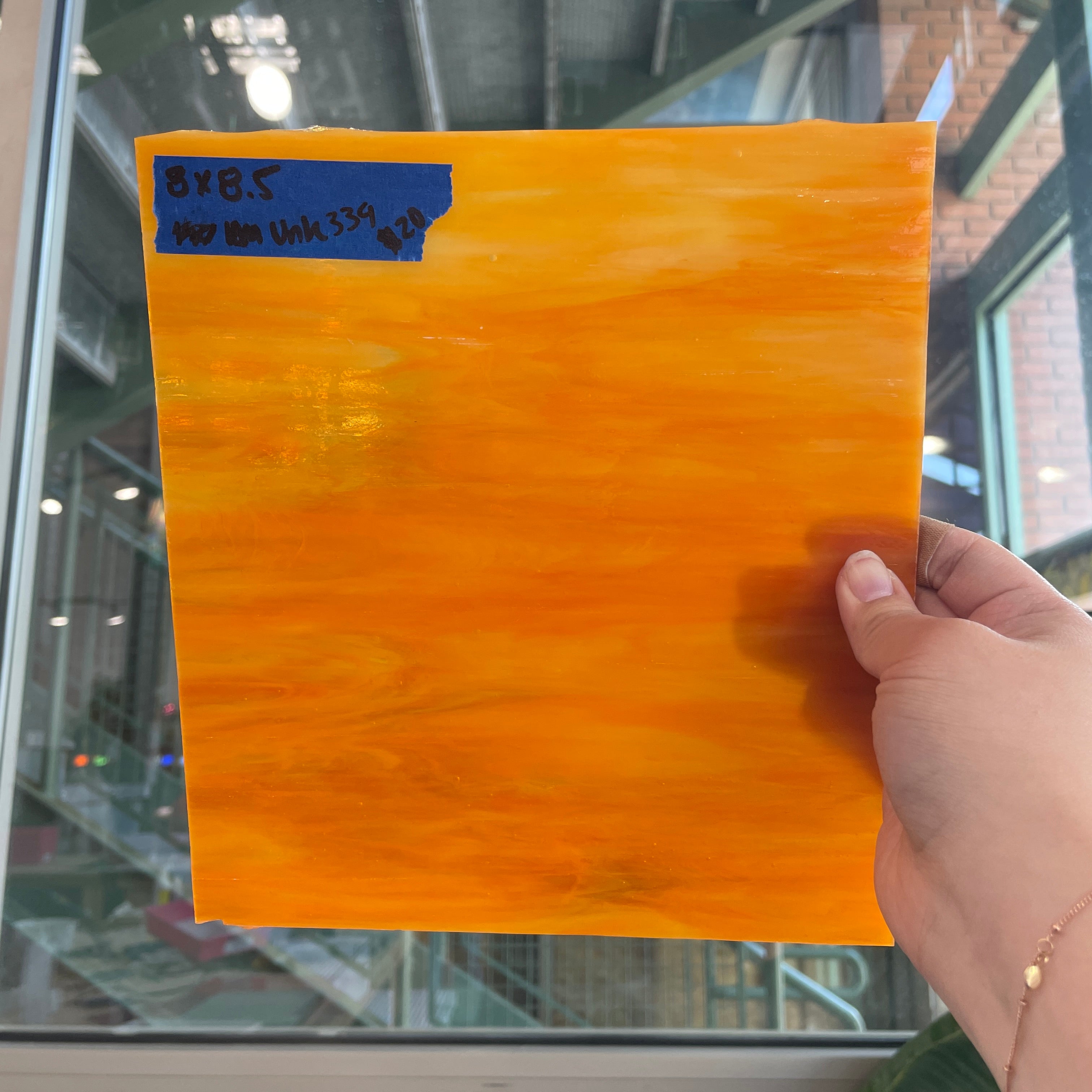 Orange Wispy Semi-Opaque Sheet Glass Colorado Glassworks UNK339 (8x8.5in)