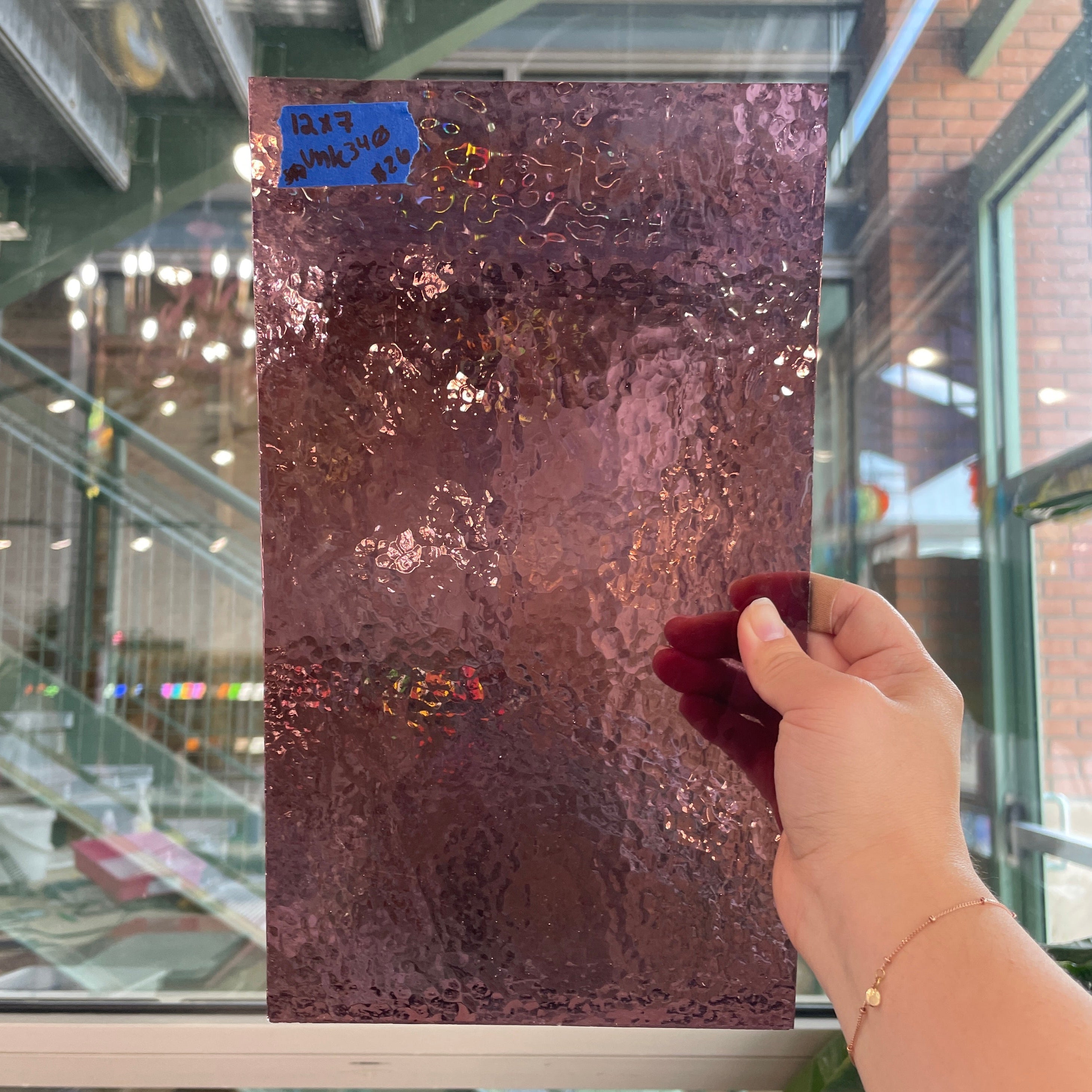 Light Plum Hammered Transparent Sheet Glass Colorado Glassworks UNK340 (12x7in)