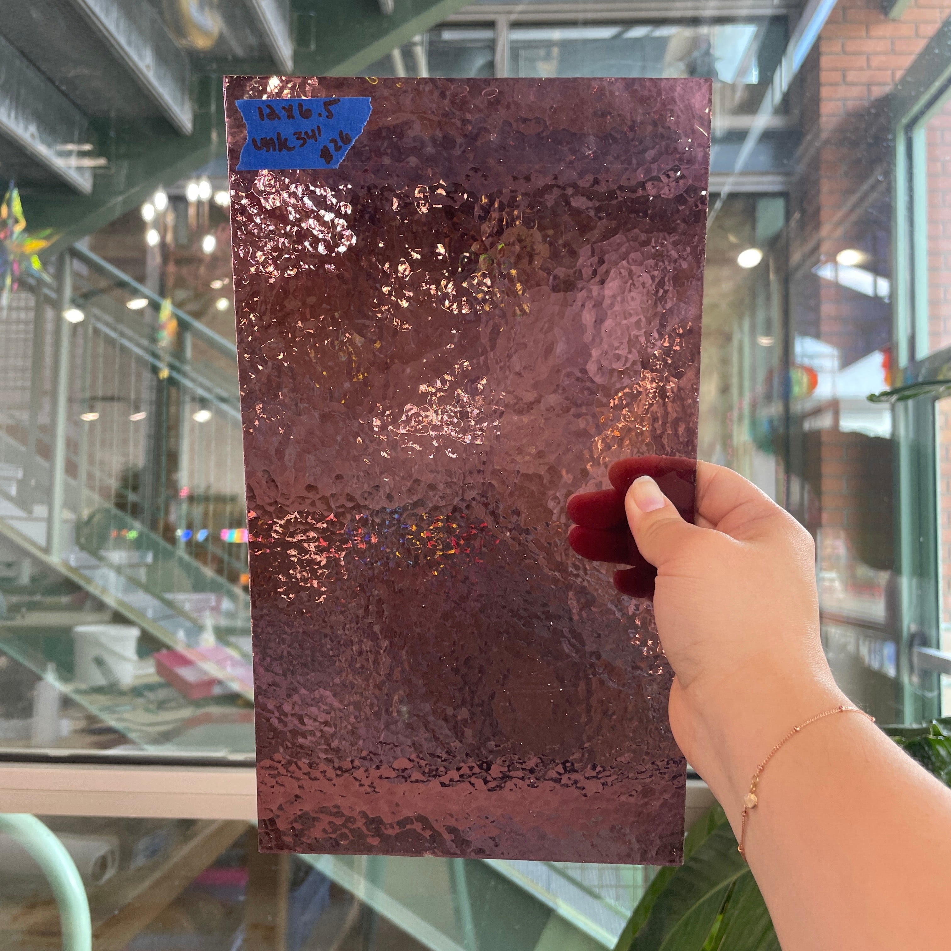 Light Plum Hammered Transparent Sheet Glass Colorado Glassworks UNK341 (12x6.5in)
