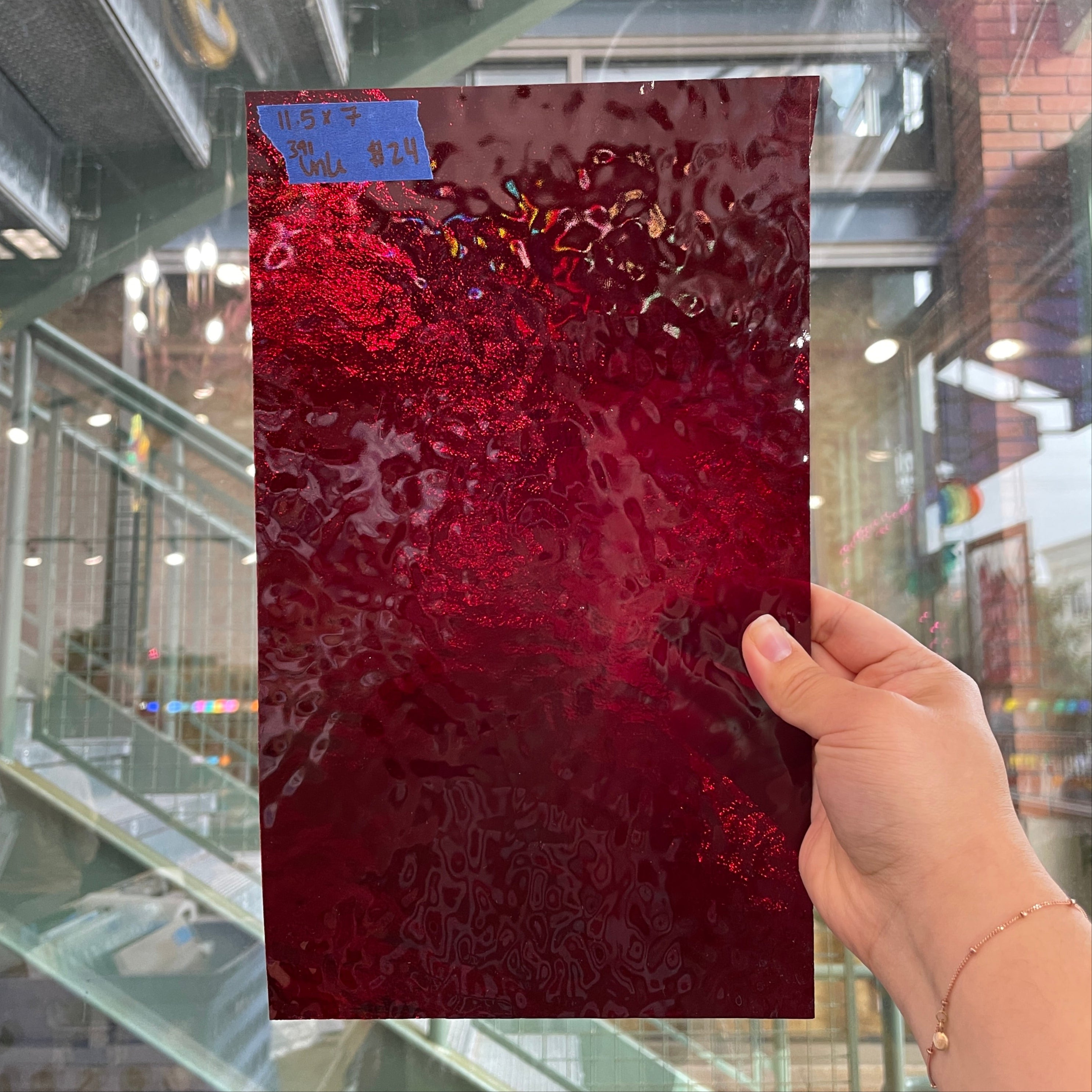 Ruby Red Textured Transparent Sheet Glass Colorado Glassworks UNK391 (11.5x7in)