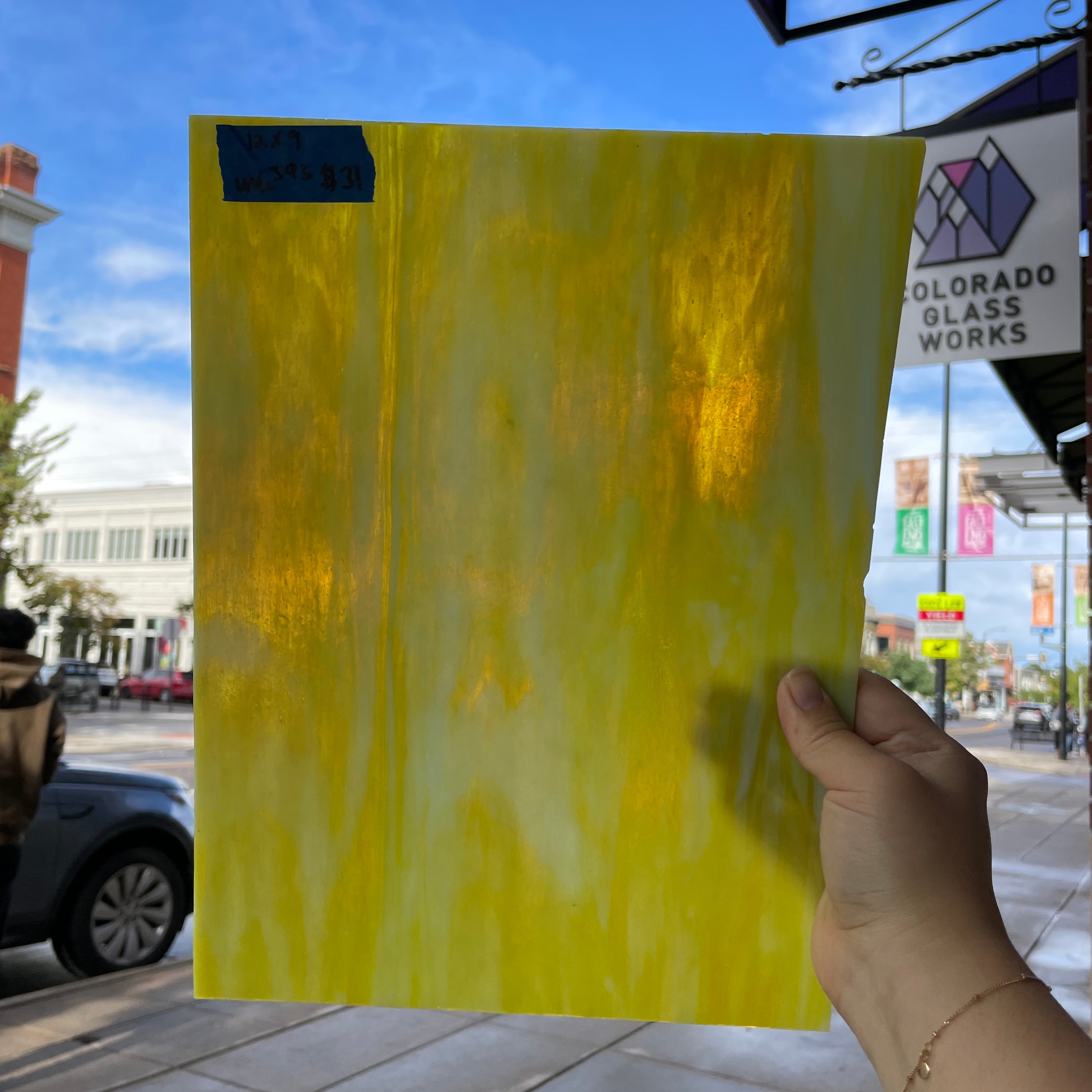 Yellow White Wispy Semi-Opaque Sheet Glass Colorado Glassworks