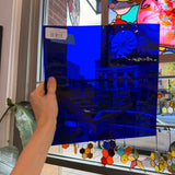 Dark Blue on Clear Flash Glass Mouth Blown Lamberts