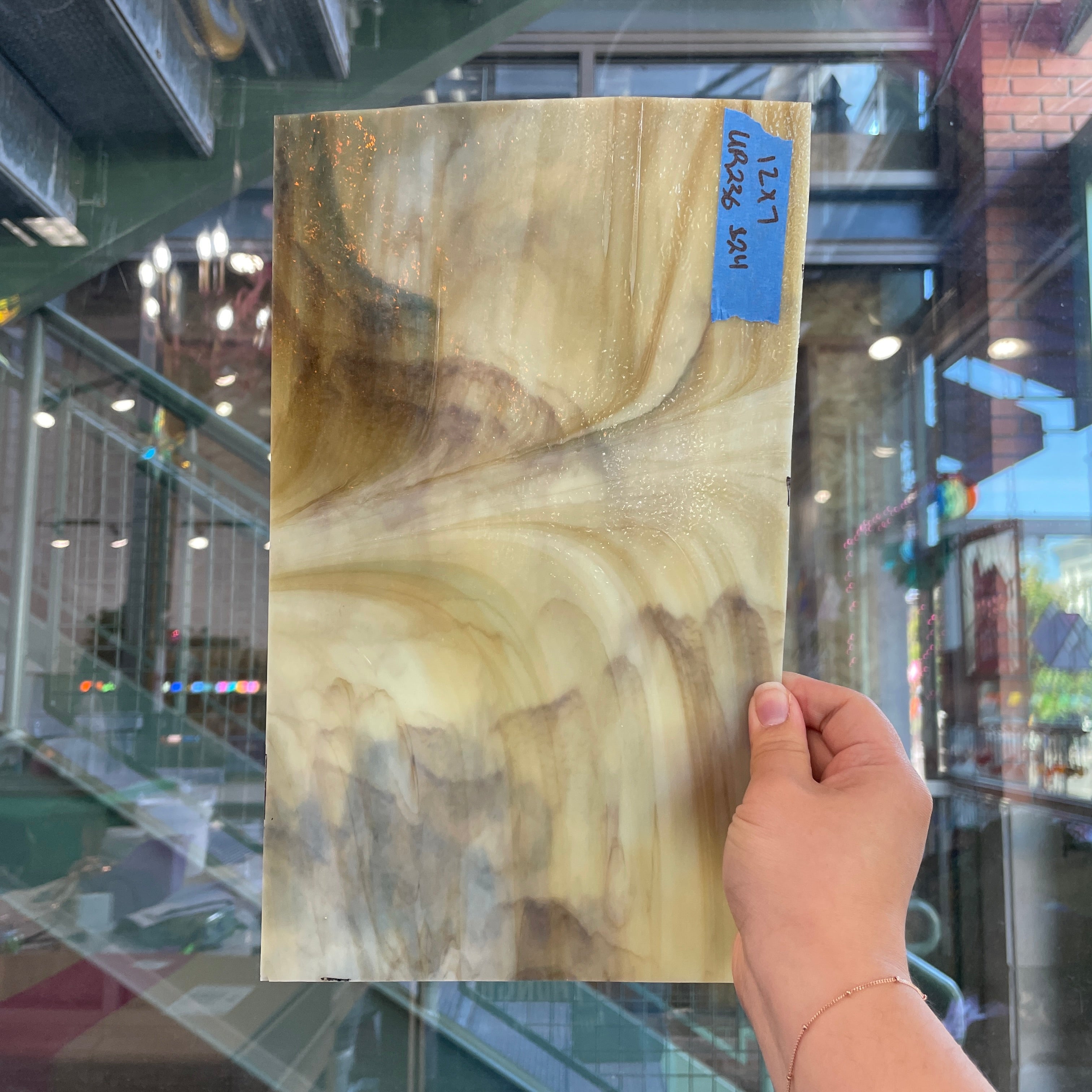 Tan Brown White Wispy Textured Uroboros Sheet Glass Colorado Glassworks