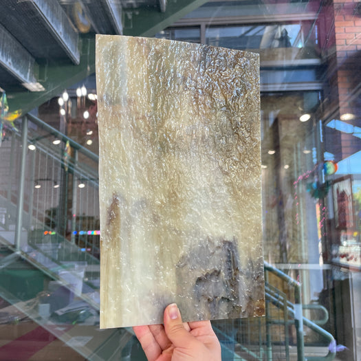 Tan Brown White Wispy Textured Uroboros Sheet Glass Colorado Glassworks