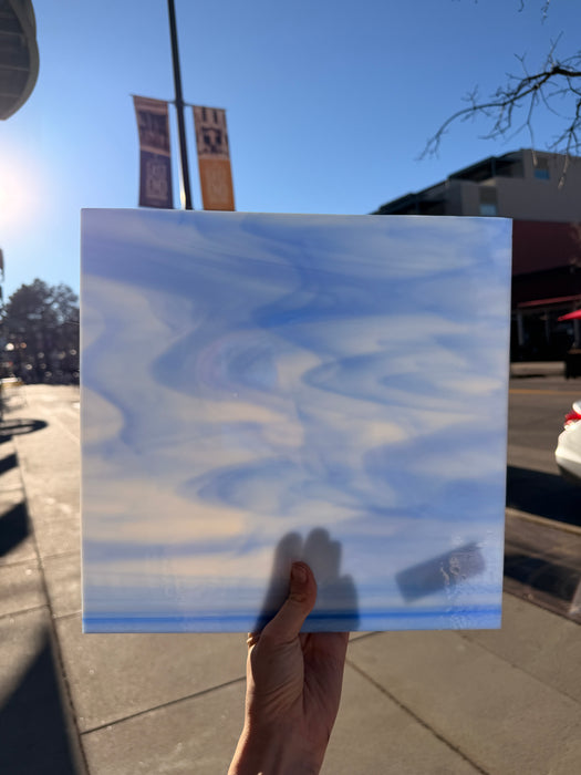 White/Light Blue Oceanside Fusible 96 COE (OGT 335.2F) Sheet Glass Colorado Glassworks