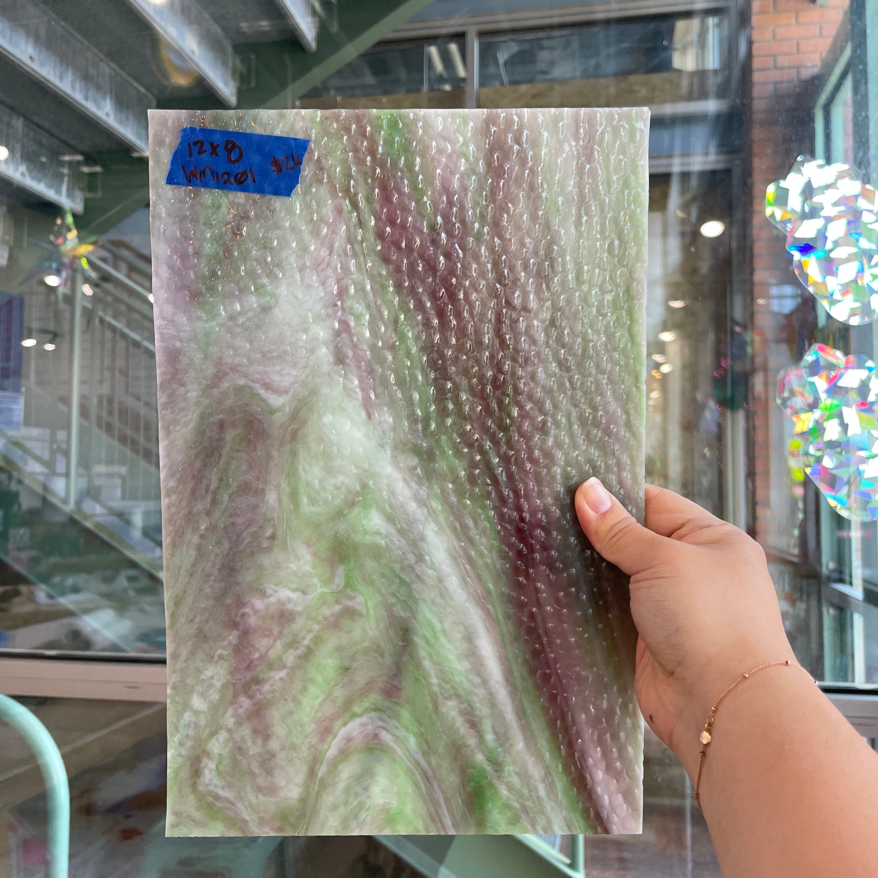 Green Purple White Wispy Hammered Wissmach