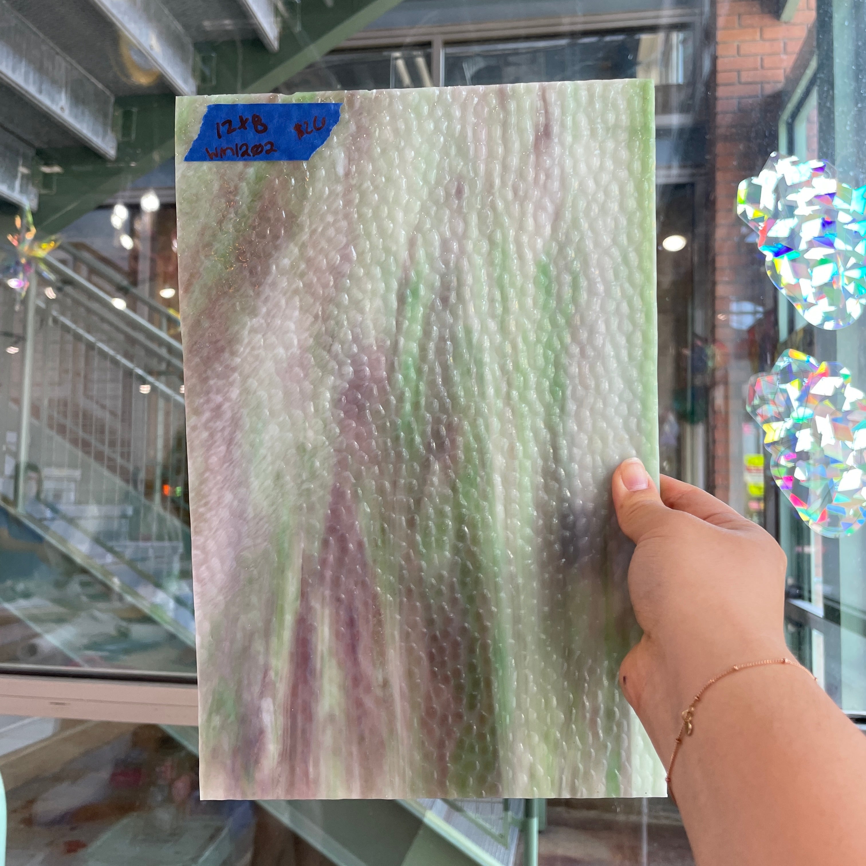 Green Purple White Wispy Hammered Wissmach