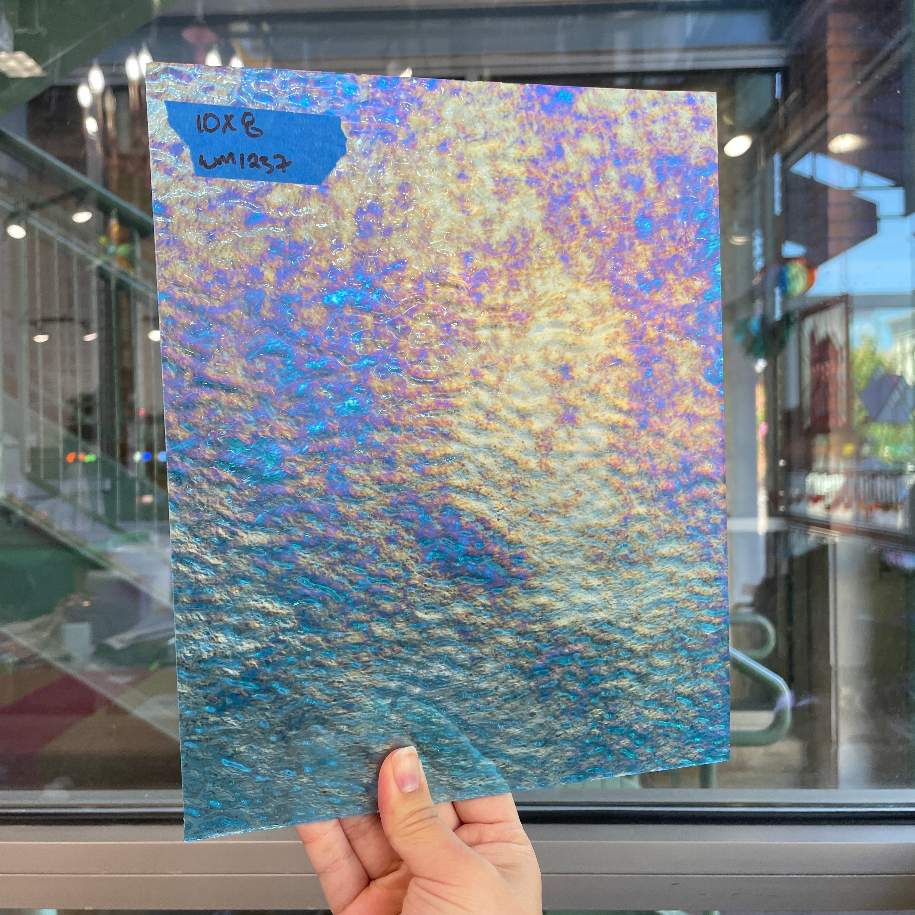 Iridescent Blue Ripple Wissmach Sheet Glass Colorado Glass Works WM1237 (10x8in)