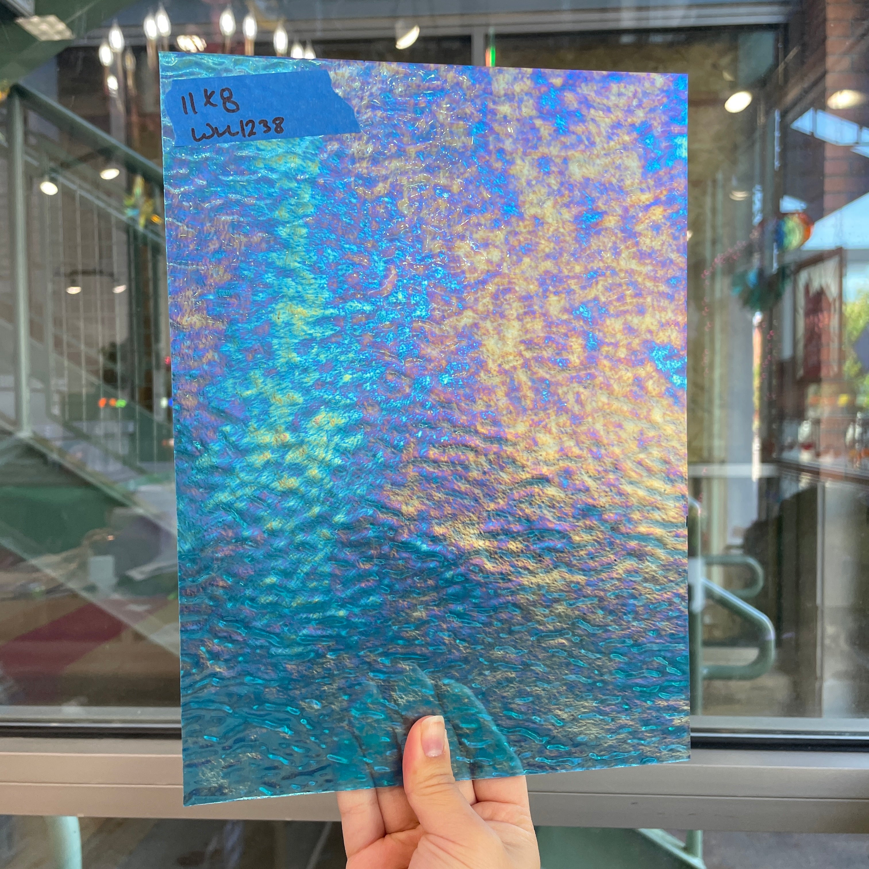Iridescent Blue Ripple Wissmach Sheet Glass Colorado Glass Works WM1238 (11x8in)