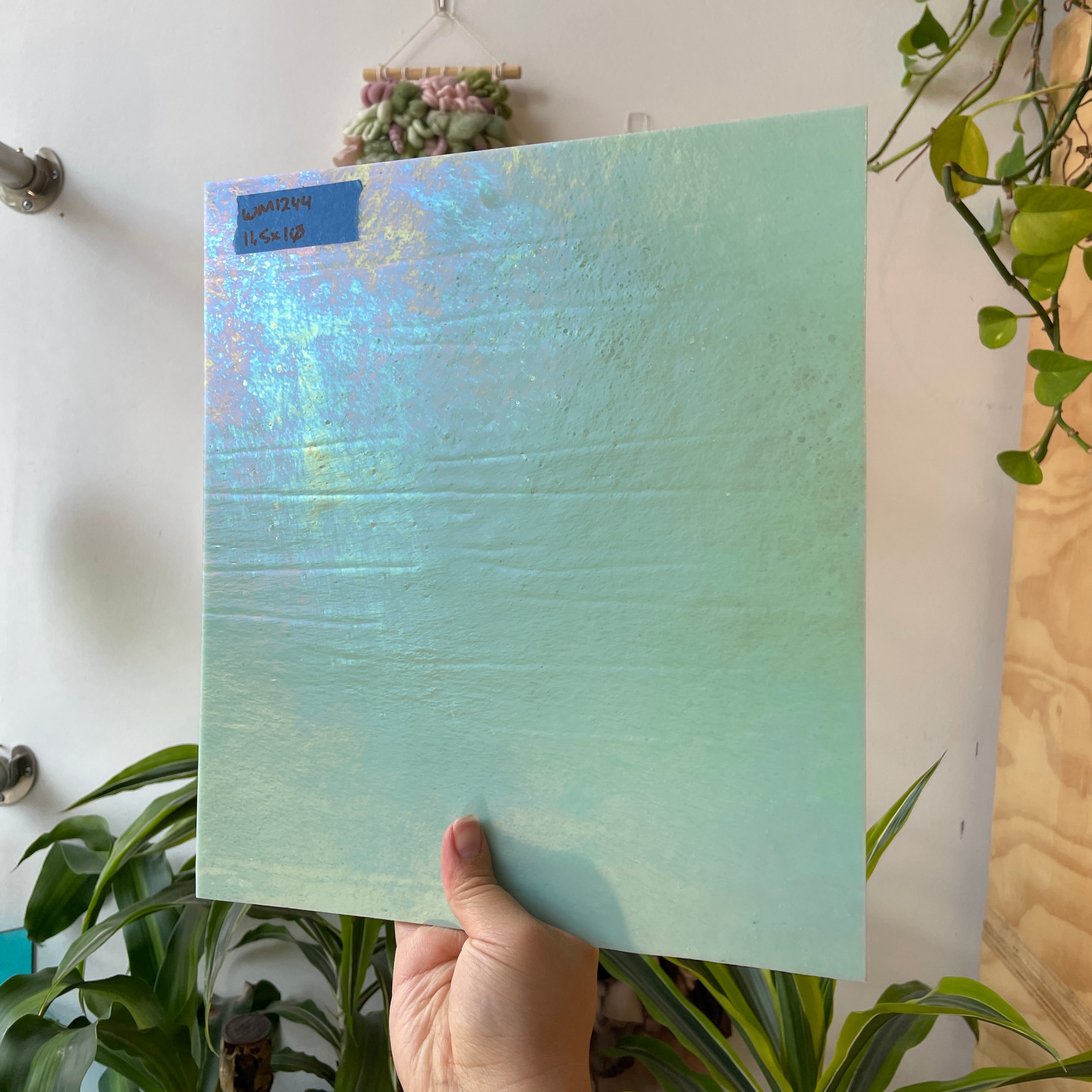 Mint Green Iridescent Wissmach Fusible 96 COE Sheet Glass Colorado Glassworks WM1244 (11.5x10in)