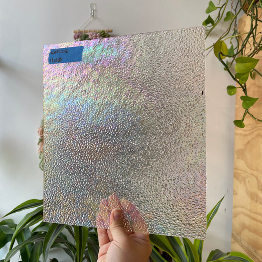 Dewdrop Clear Iridescent Wissmach Sheet Glass Colorado Glassworks WM1246 (11x10in)