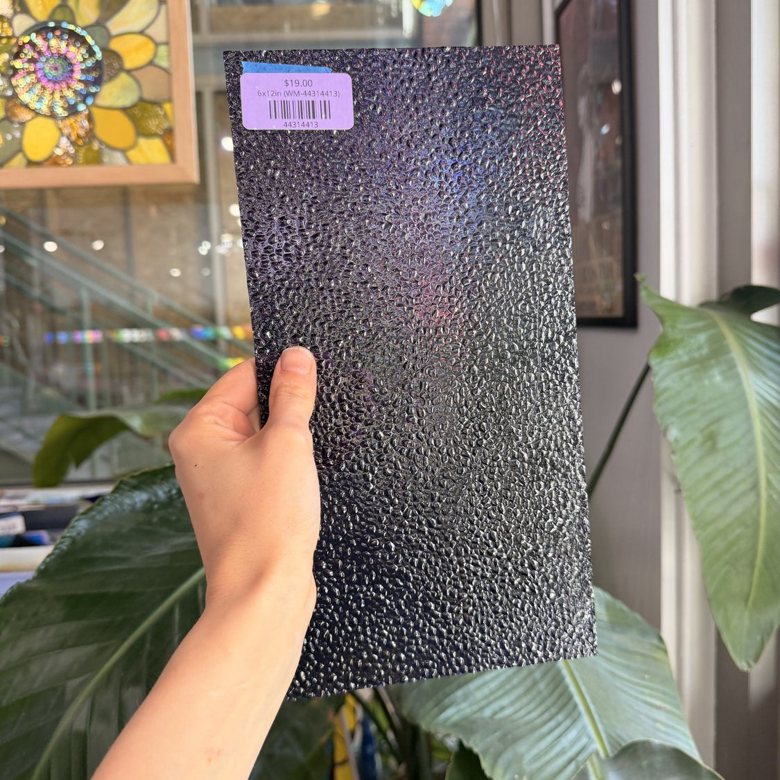 Purple 311V Dew Drop Texted Wissmach Sheet Glass