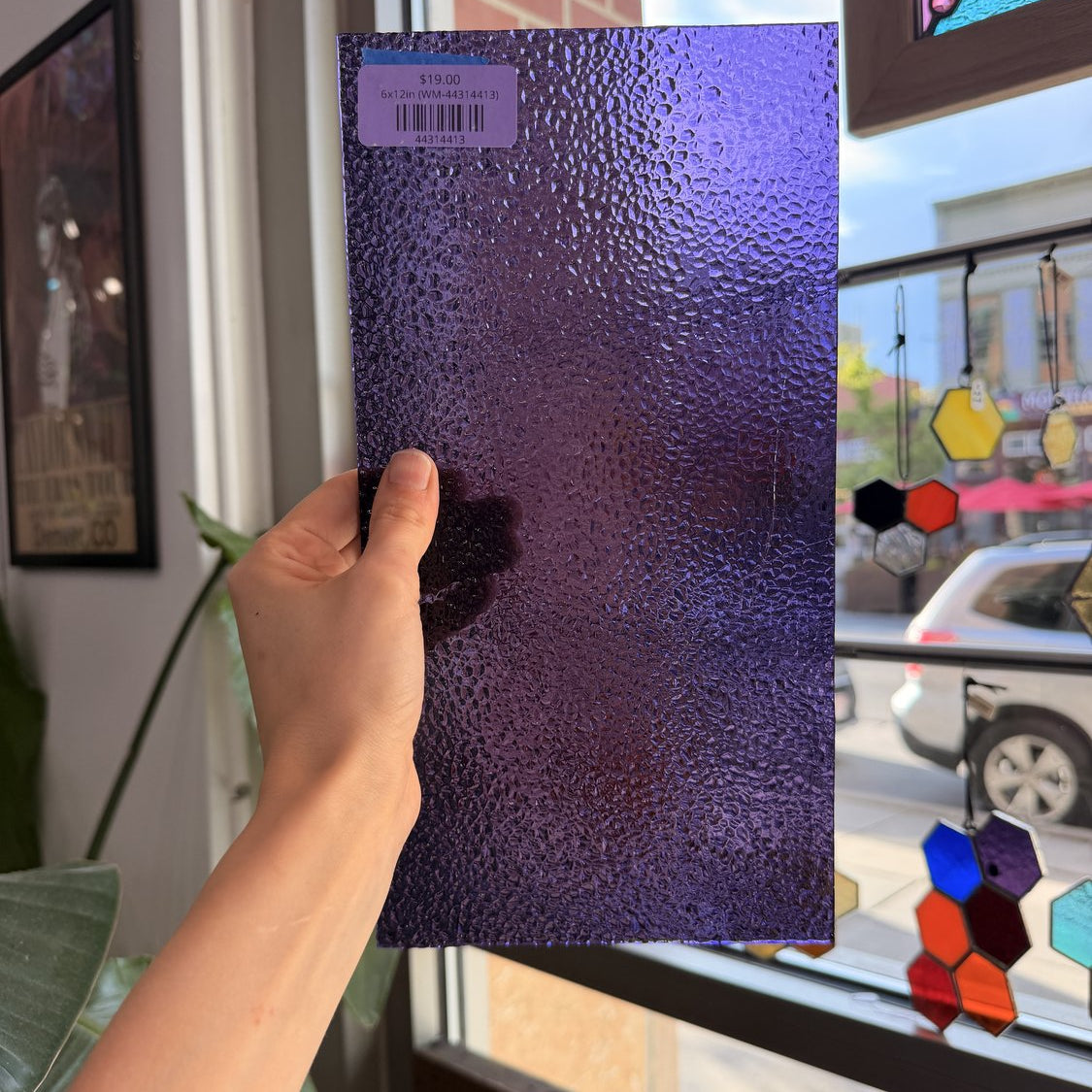 Purple 311V Dew Drop Texted Wissmach Sheet Glass