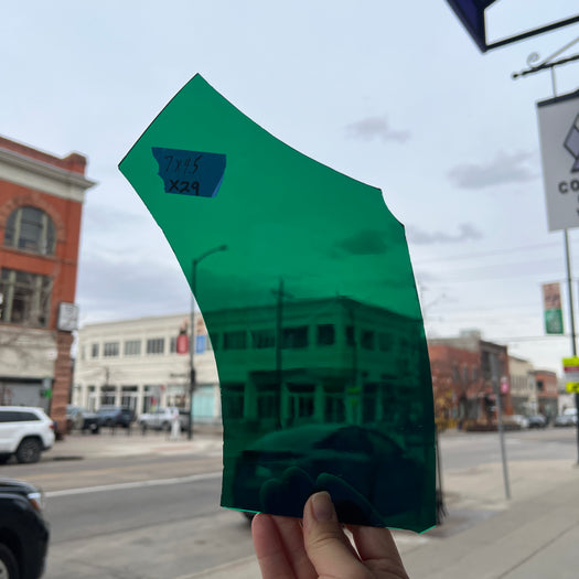 Emerald Green Flash Mouth Blown Sheet Glass Colorado Glassworks