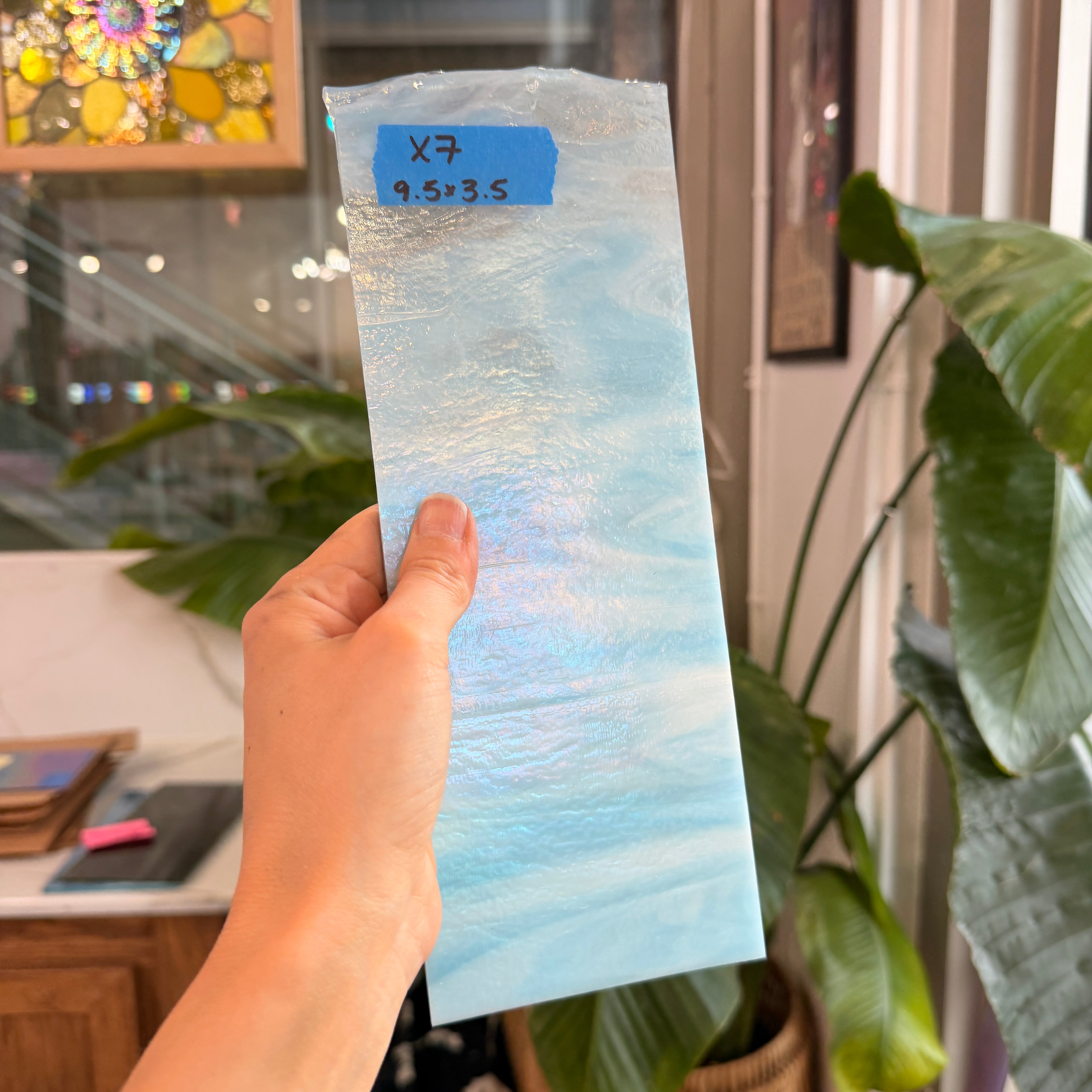Rocky Mountain Sky Iridescent Blue White Wispy Bullseye Fusible 90 COE Fusible Sheet Glass Bullseye Glass X7 (9.5x3.5in)