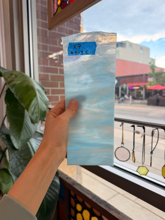 Rocky Mountain Sky Iridescent Blue White Wispy Bullseye Fusible 90 COE Fusible Sheet Glass Bullseye Glass