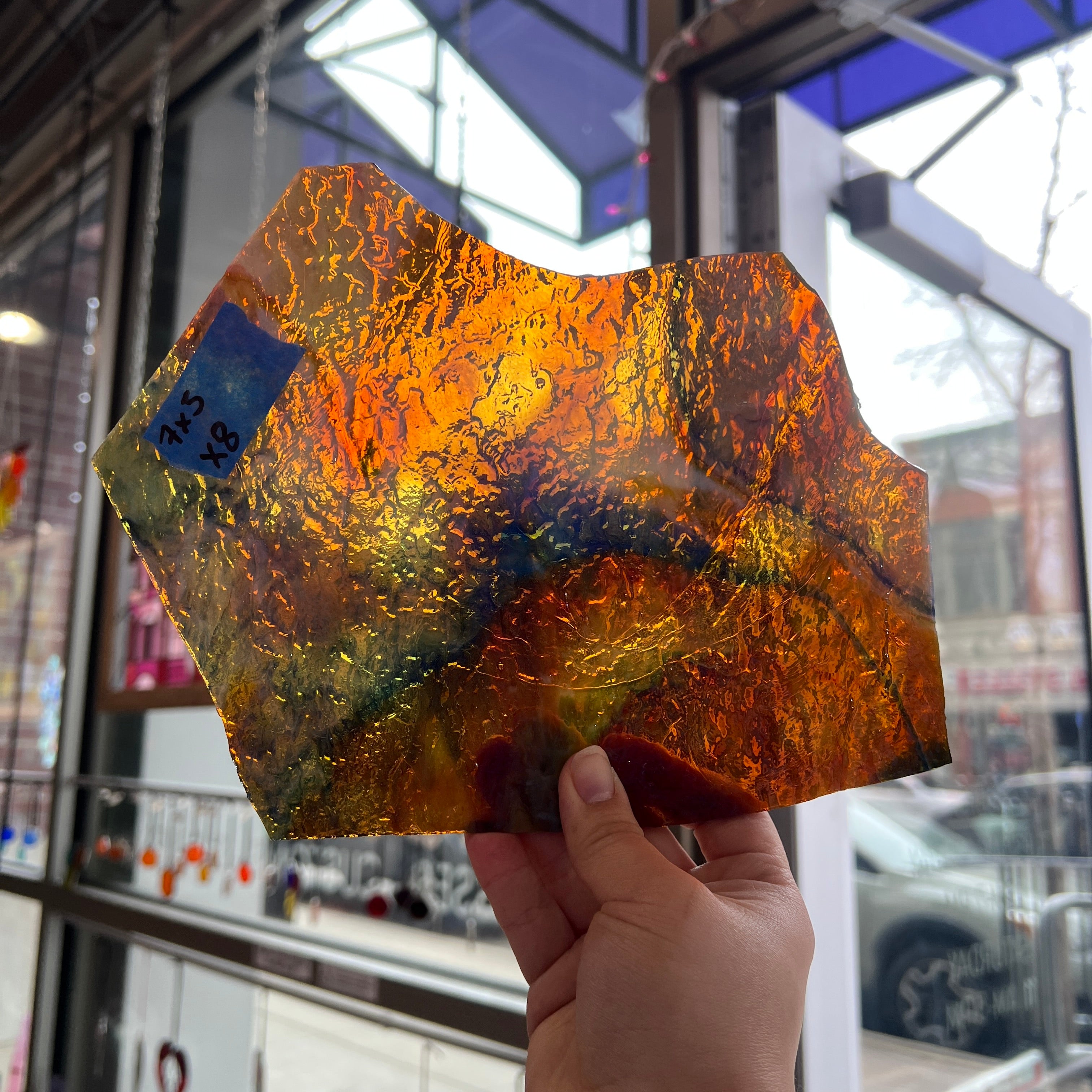 Blue White Amber Textured Uroboros Sheet Glass Colorado Glassworks