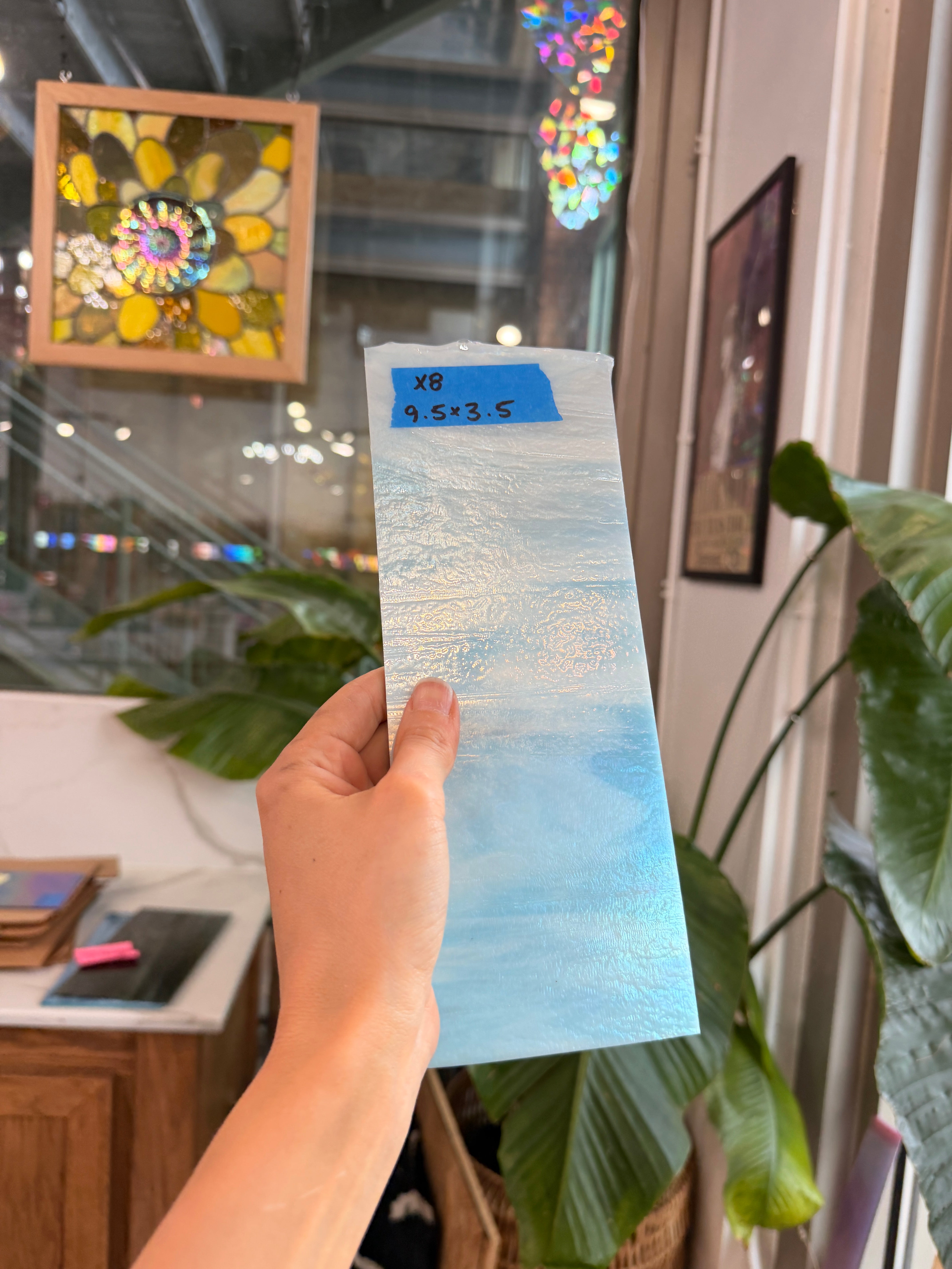 Rocky Mountain Sky Iridescent Blue White Wispy Bullseye Fusible 90 COE Fusible Sheet Glass Bullseye Glass X8 (9.5x3.5in)