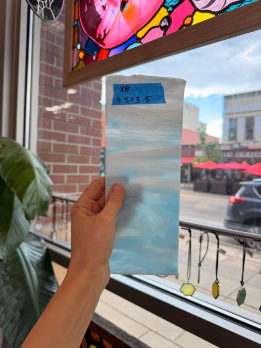 Rocky Mountain Sky Iridescent Blue White Wispy Bullseye Fusible 90 COE Fusible Sheet Glass Bullseye Glass