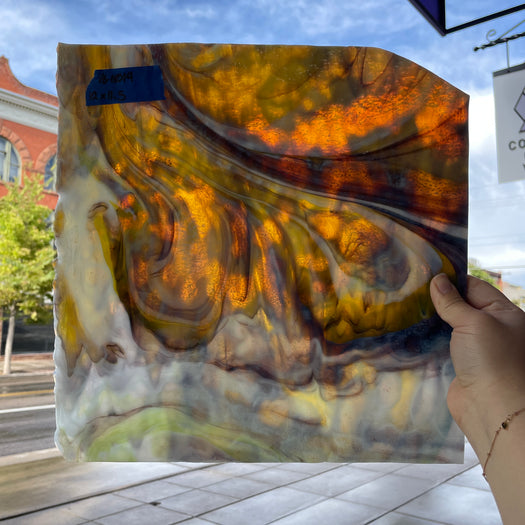 Golden Yellow / Amber/ Purple with Green Ring Mottle Youghiogheny Sheet Glass Colorado Glassworks