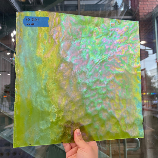 Lime Green Stipple Iridescent Youghiogheny Sheet Glass Colorado Glassworks YG1024 (12x12in)