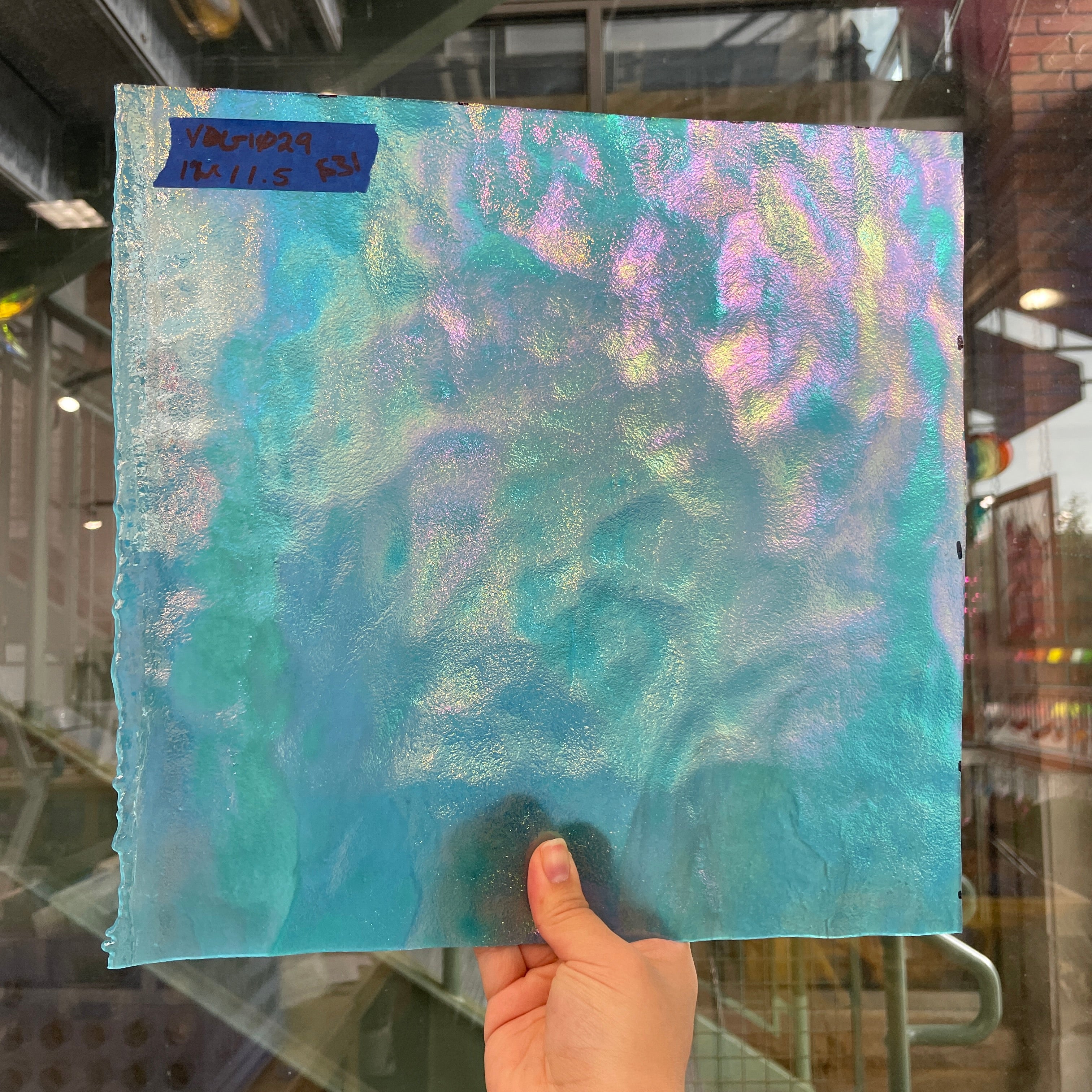 Turquoise Iridescent Stipple Youghiogheny Sheet Glass Colorado Glassworks