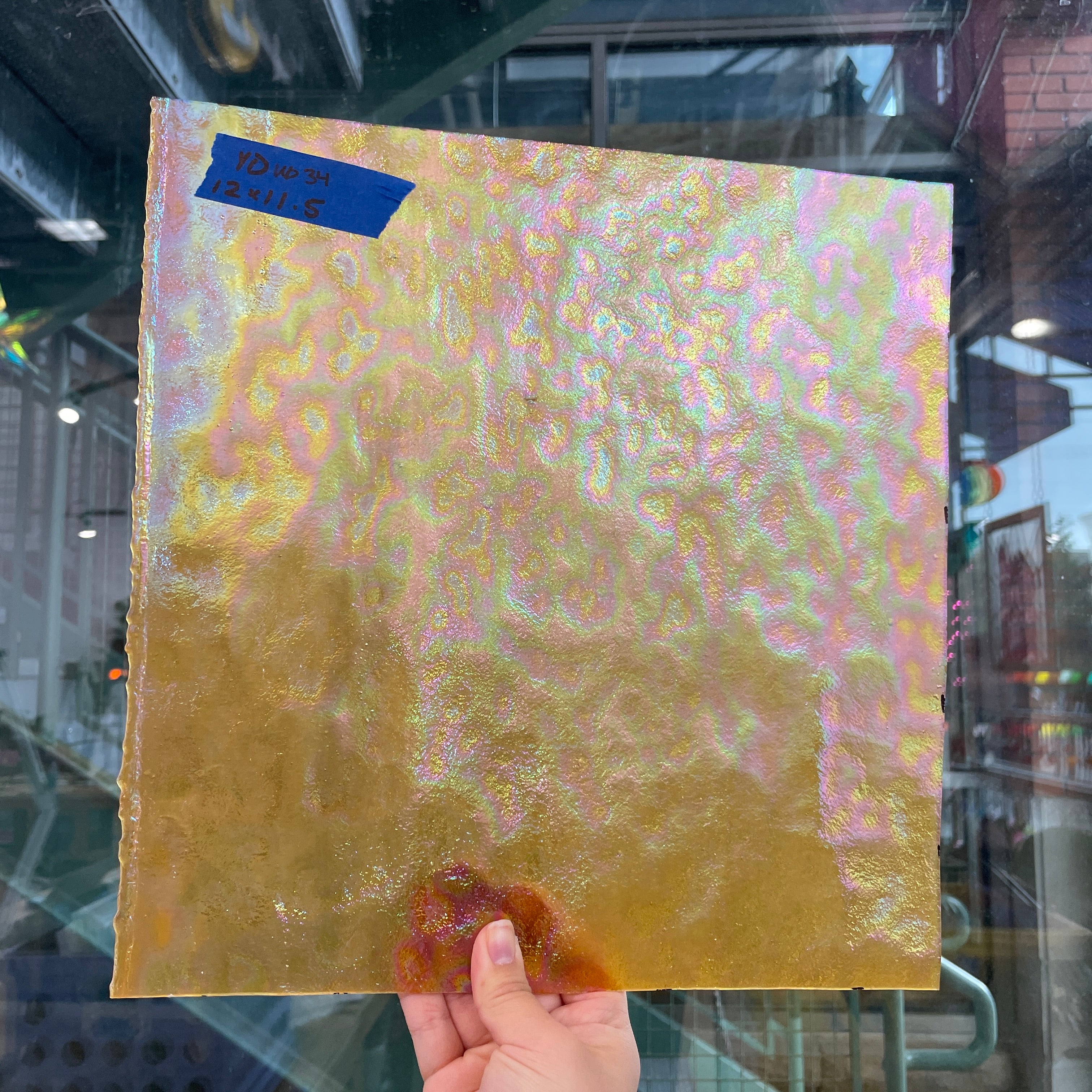 Beige Stipple Iridescent Youghiogheny Sheet Glass Colorado Glassworks YG1034 (11.5x12in)