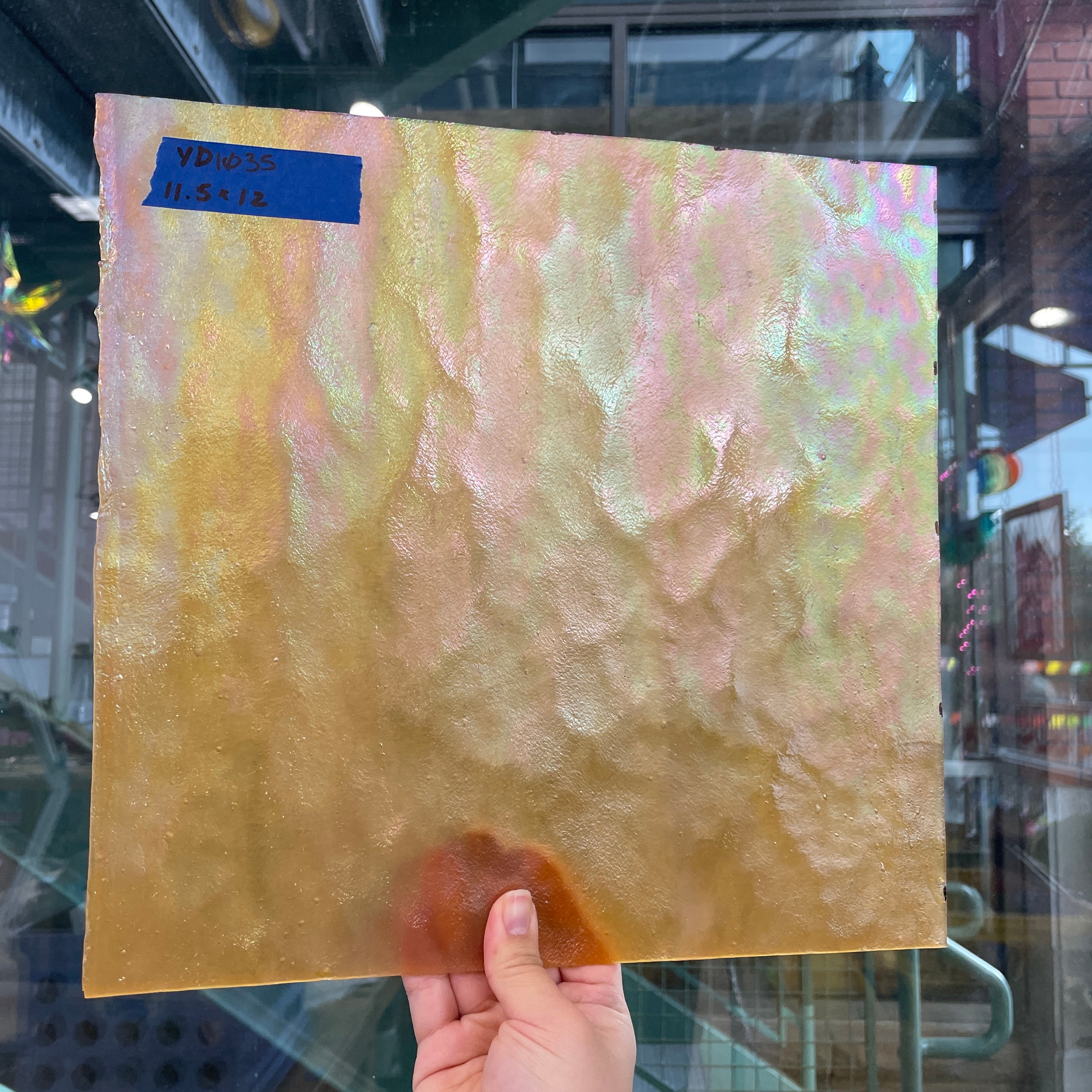 Beige Stipple Iridescent Youghiogheny Sheet Glass Colorado Glassworks YG1035 (11.5x12in)