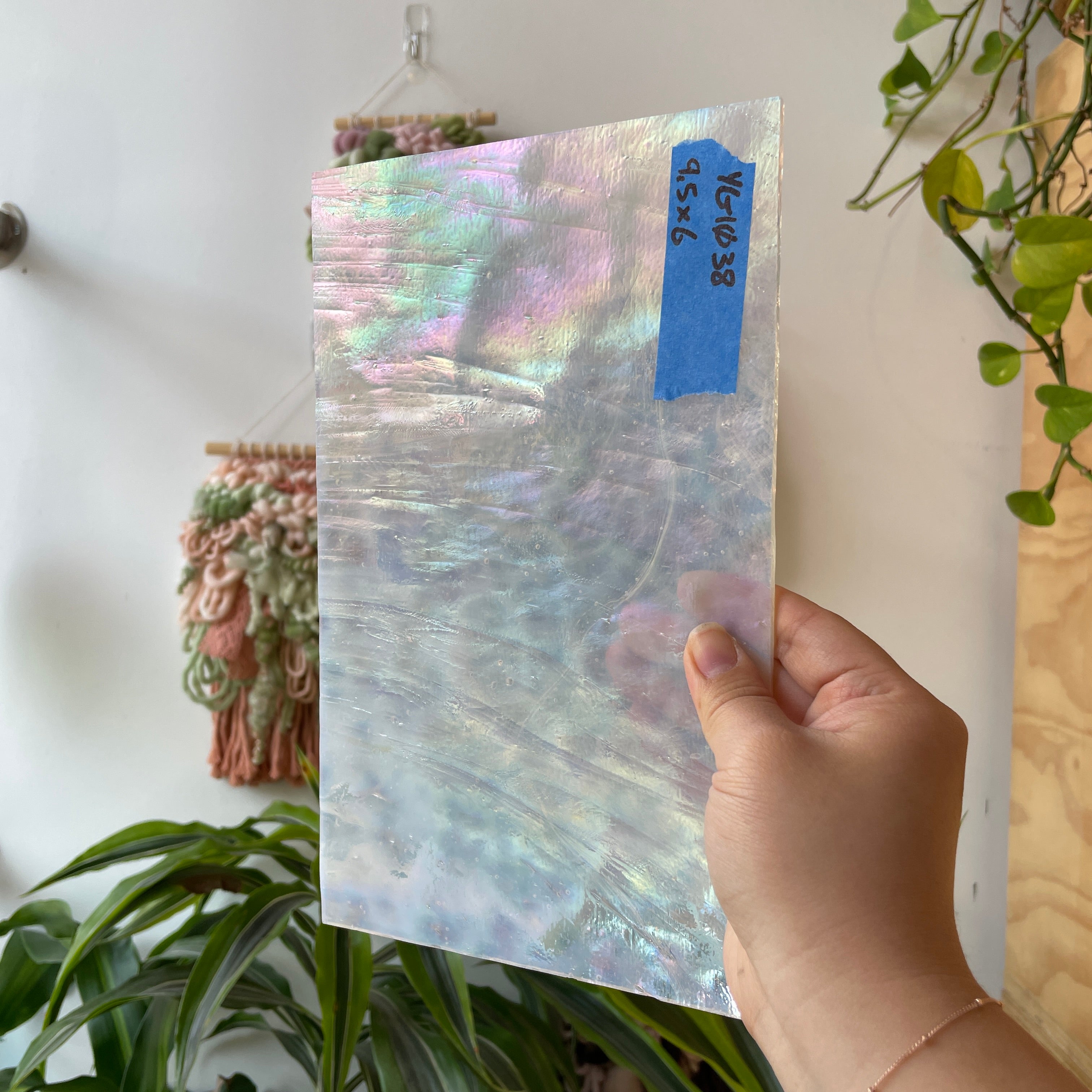 Iridescent White Mottled Youghiogheny Sheet Glass Colorado Glassworks YG1038 (9.5x6in)
