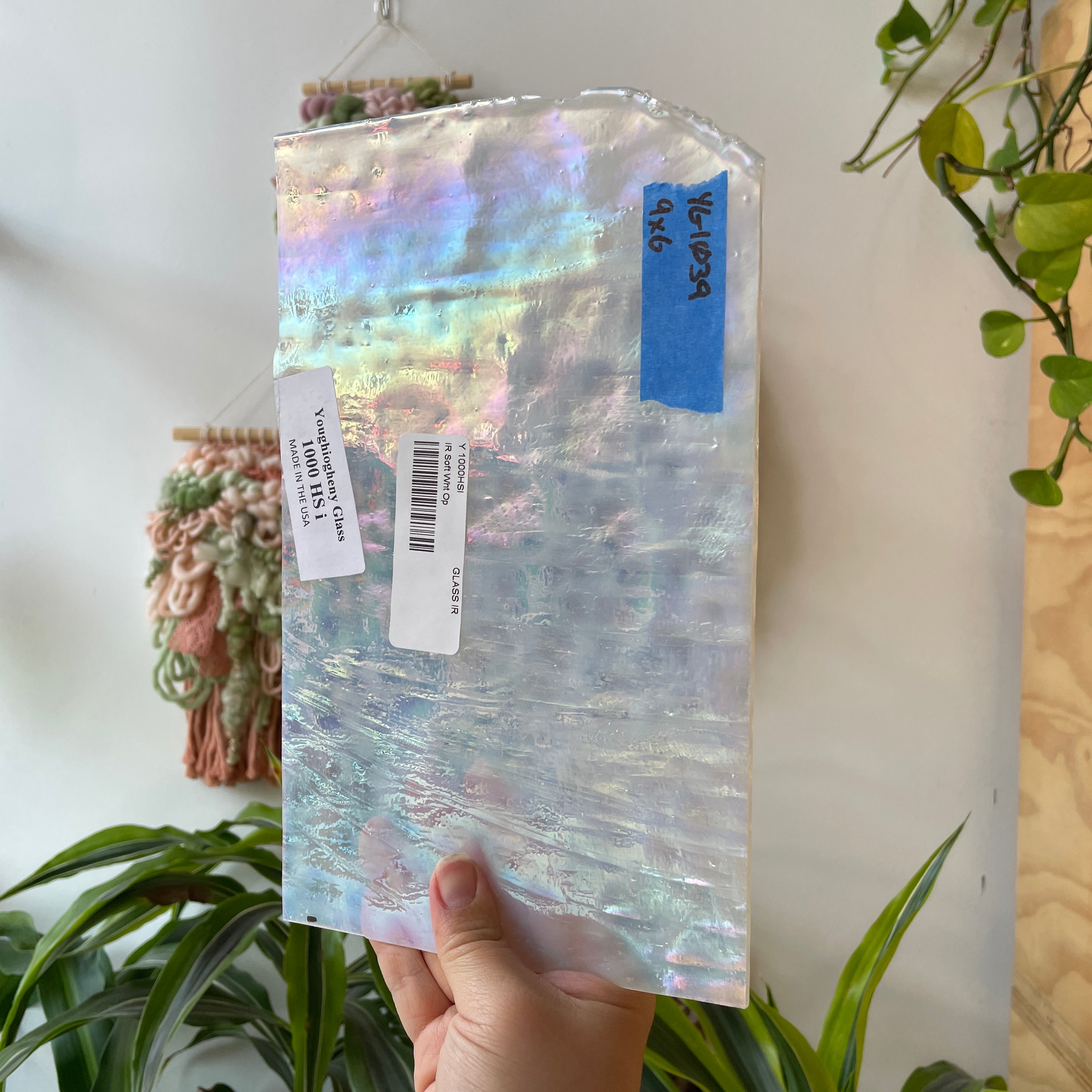 Iridescent White Mottled Youghiogheny Sheet Glass Colorado Glassworks YG1039 (9x6in)