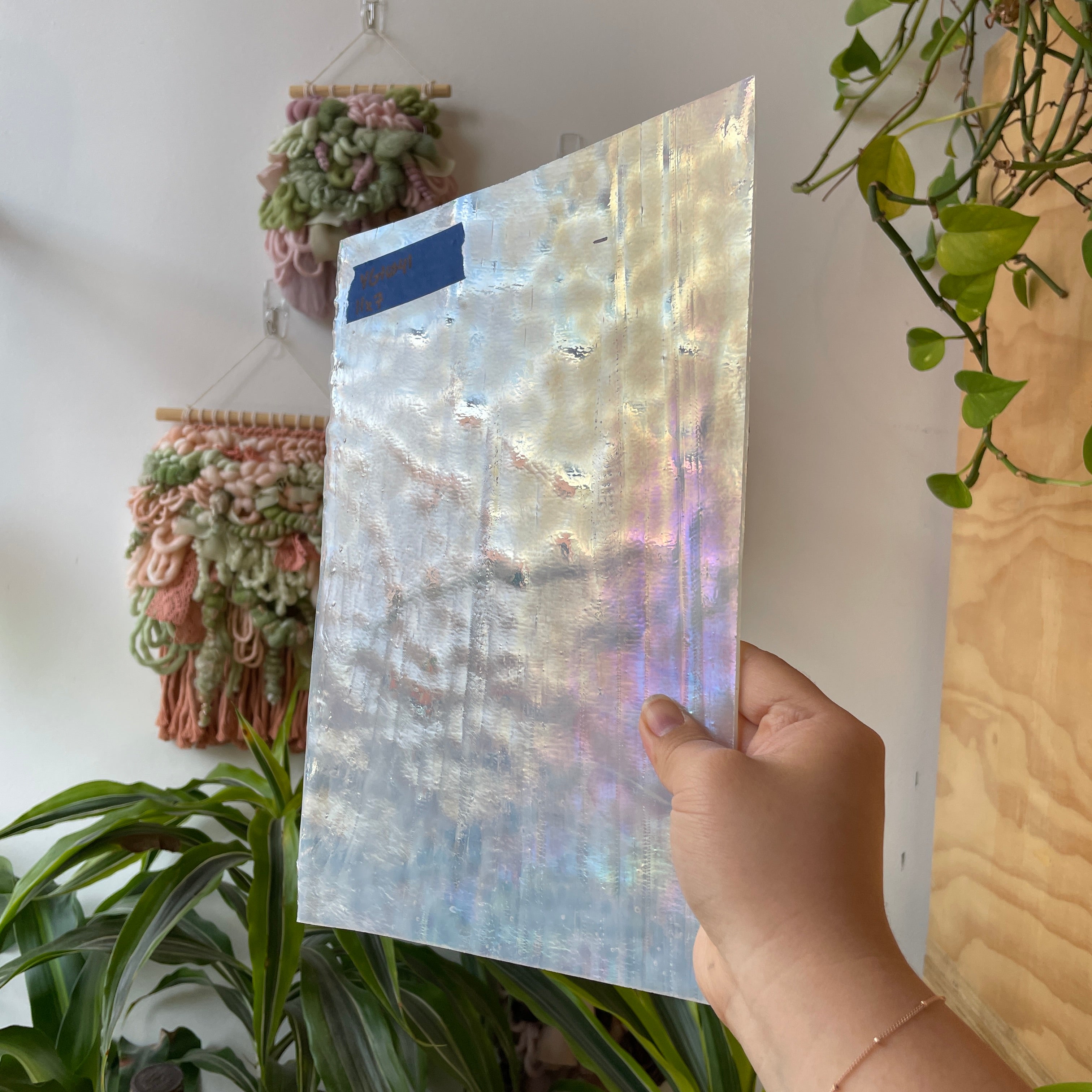 Iridescent White Mottled Youghiogheny Sheet Glass Colorado Glassworks YG1041 (11x7in)