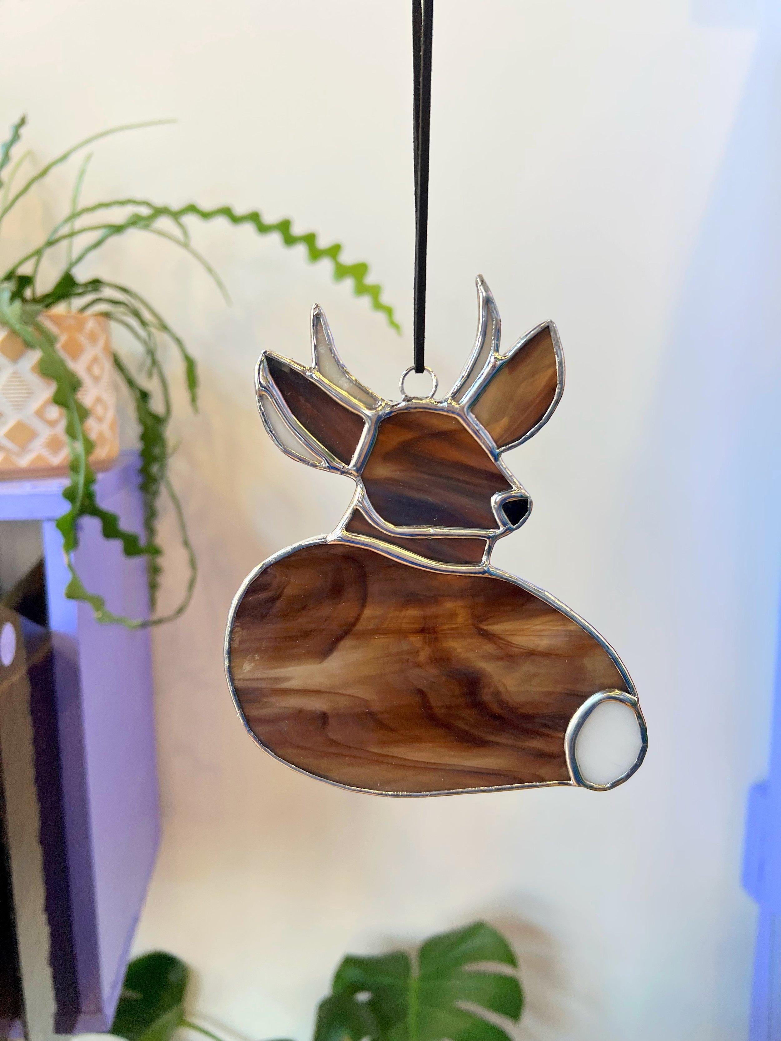Sleepy Deer & Buck Duo Suncatcher Set Finished Pieces Colorado Glassworks   