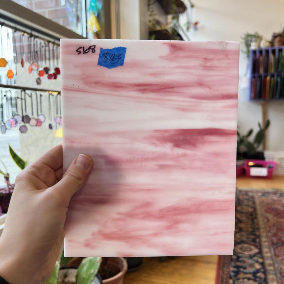 Kokomo Pink White Wispy (S) Sheet Glass Colorado Glassworks