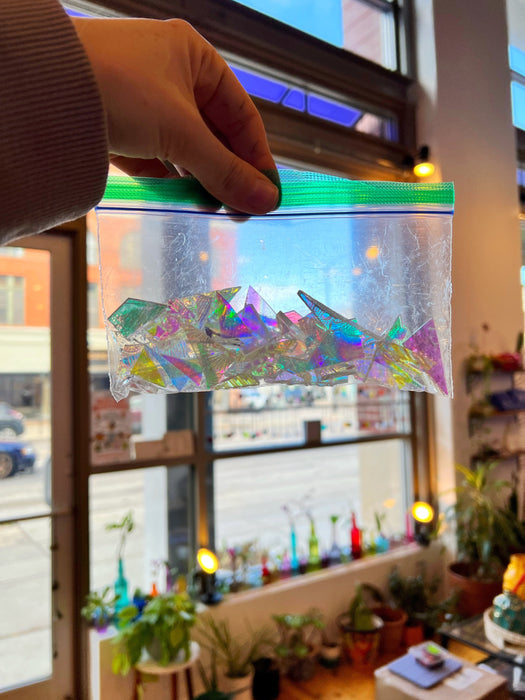 Clear Dichroic Scrap Glass Seconds  - great for mosaics, jewelry, and small accents in stained glass pieces (free US shipping)  Colorado Glass Works   