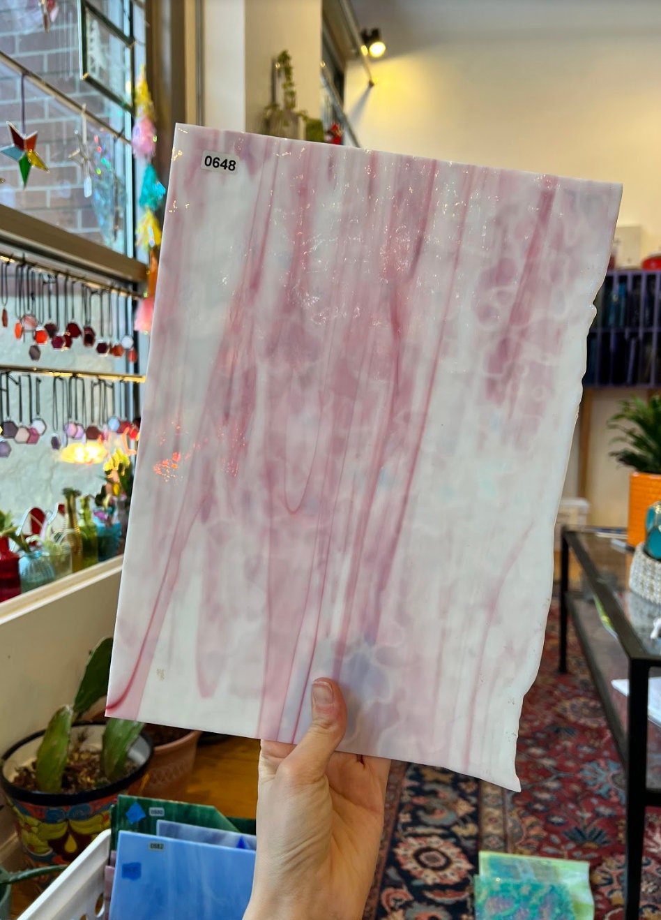 Large Pink White Mottled Oceana 648  Colorado Glass Works   