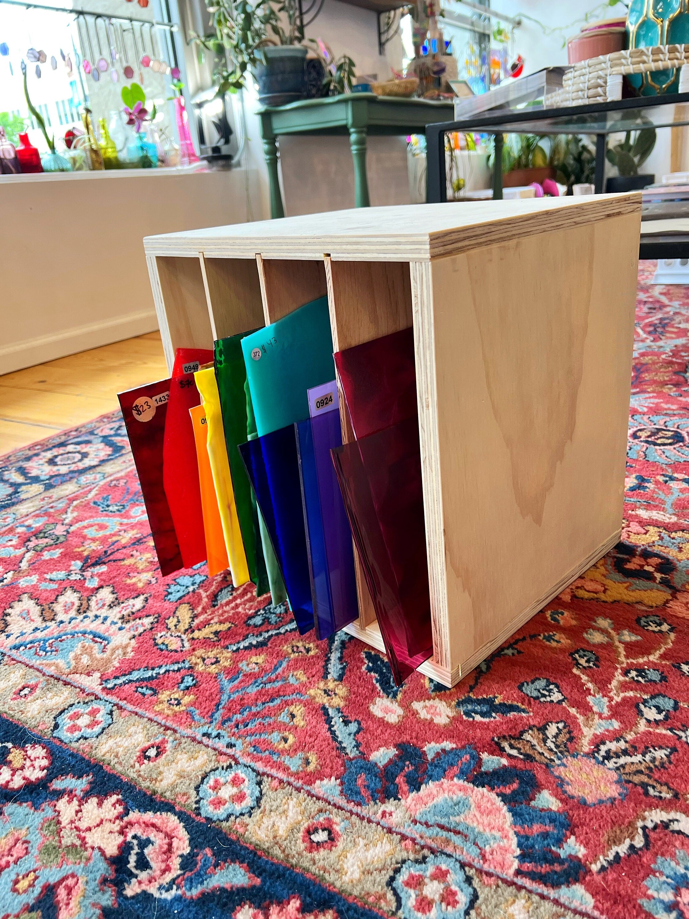 Made to order Stained Glass Storage Shelf (variety of sizes) - made in the USA, real wood, pre-built, and FREE shipping anywhere in the US!!  Colorado Glass Works   